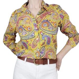 Lauren Ralph Lauren Womens Size Medium Yellow Paisley Print Button Up Shirt Top